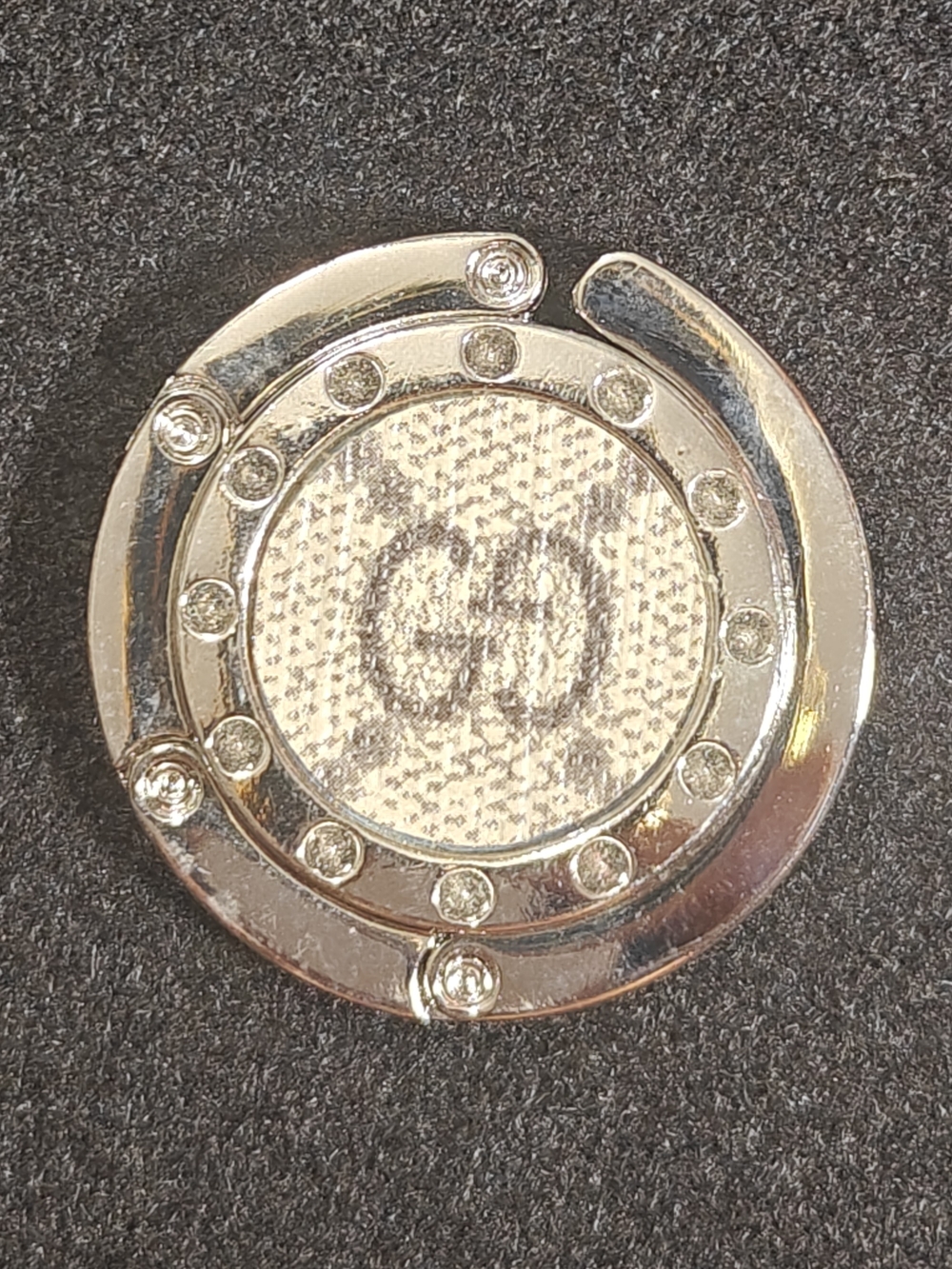 Silver Crystal-Accent Round Purse Bag Hook